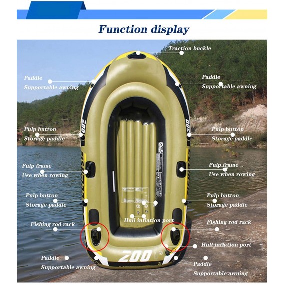 MOORRLII Inflatable Kayak,Inflatable Boat with Oars, PVC Heavy Duty 3 Person Inflatable Raft Dinghy Fishing Boat, Support Up to 250 KG