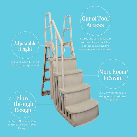 Main Access Smart Step and Ladder Entry System for 48 to 54 Inch Above Ground Pools; Taupe